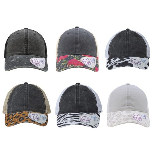 Women's Printed Visor with Mesh Back Cap - JANET